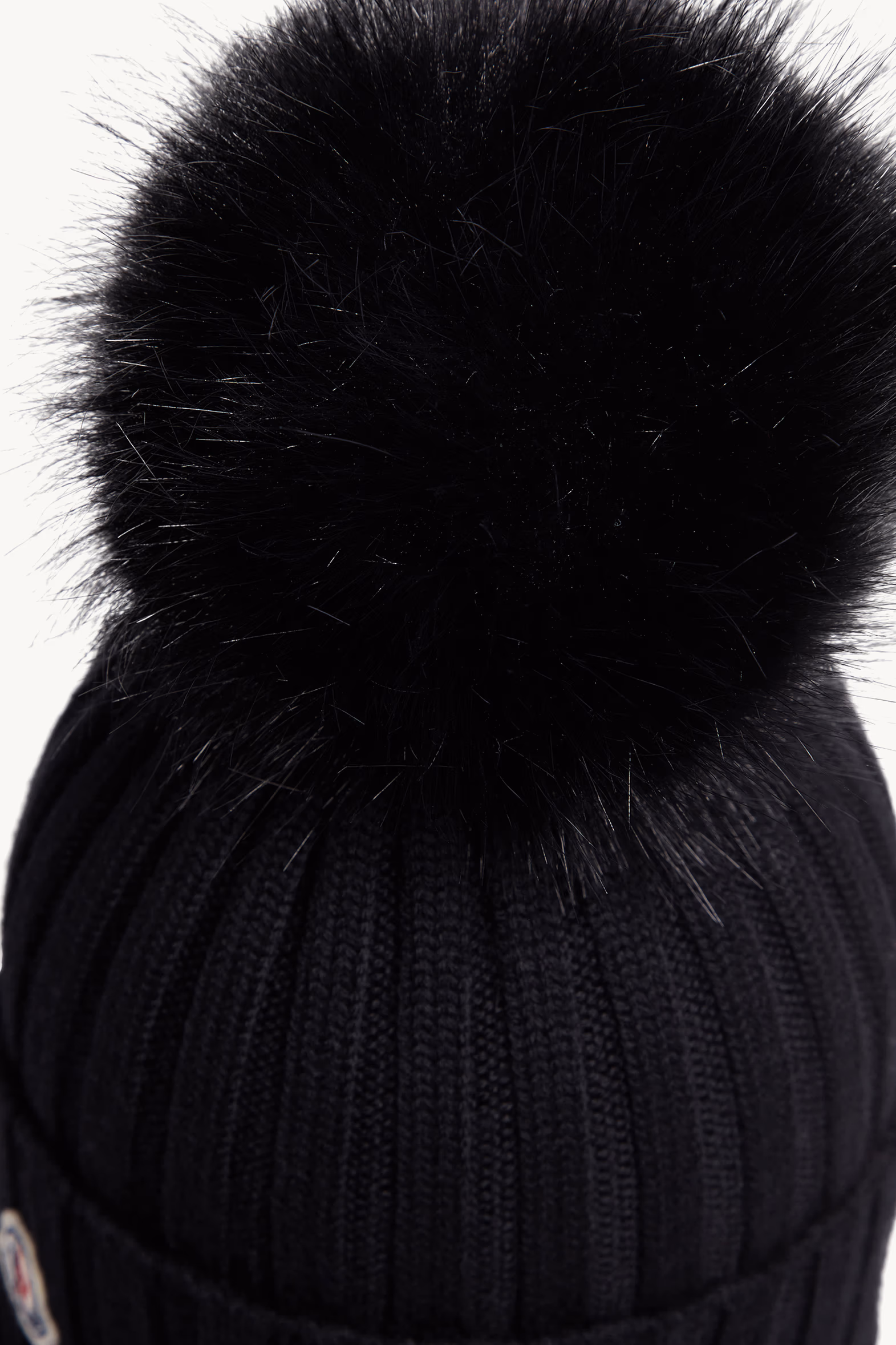 Wool Beanie with Faux Fur Pom Pom Gender Neutral Black Moncler 5